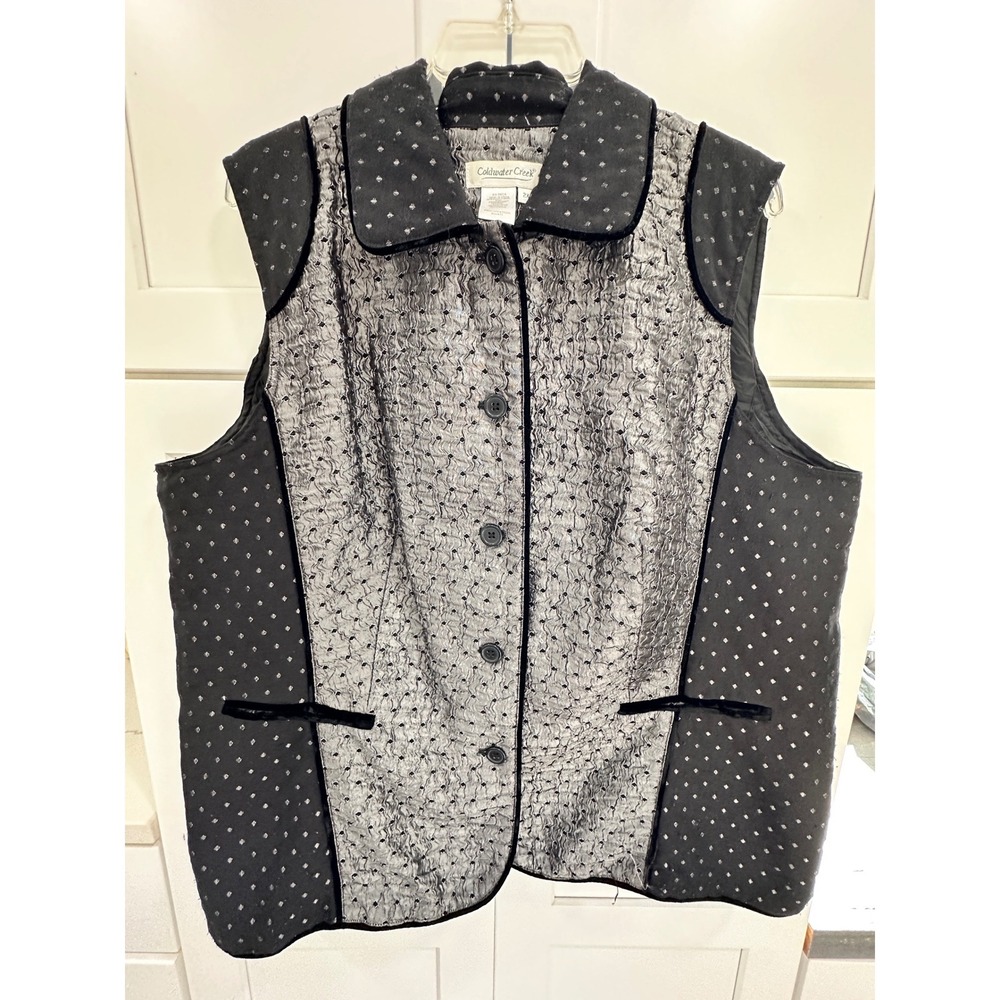 Coldwater Creek Womens 2X Silver Black Textured Button Front Vest